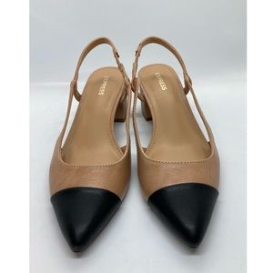 Express Womens Size 6 Pumps Two Tone Leather Slingbacks Sandals Block Heels Chic